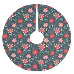 Big Red and White Christmas Poinsettias Polyester Weihnachtsbaumdecke