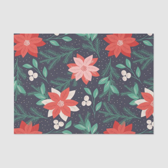 Big Red and White Christmas Poinsettias Seidenpapier (Vorderseite)