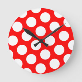 Big Red and White Polka Dots Runde Wanduhr