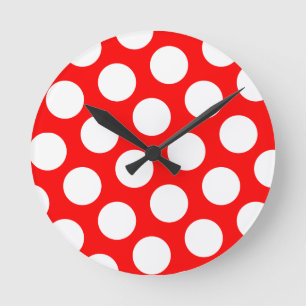Big Red and White Polka Dots Runde Wanduhr