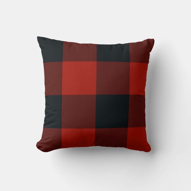 Big Red & Black Buffalo Kariert Checkered Rustic Kissen (Vorderseite)