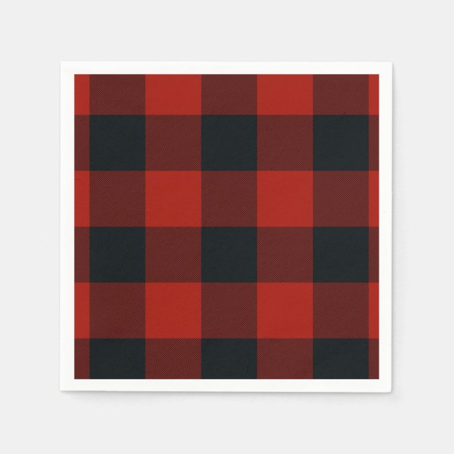 Big Red & Black Checkered Squares Buffalo Kariert Serviette (Vorderseite)