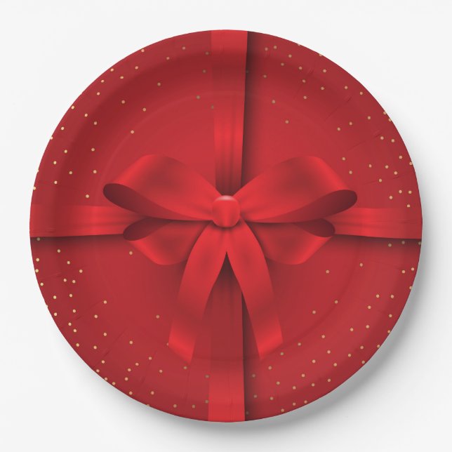 Big Red Bow Weihnachtsgeschenk Pappteller (Vorderseite)