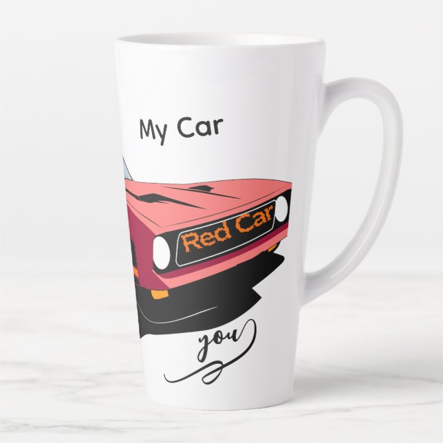 Big Red Car Latte Mug – Custom Text Car Lover  Milchtasse (Rechts)