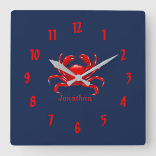 Big Red Crab zurück zur Schule Dorm Essentials Quadratische Wanduhr