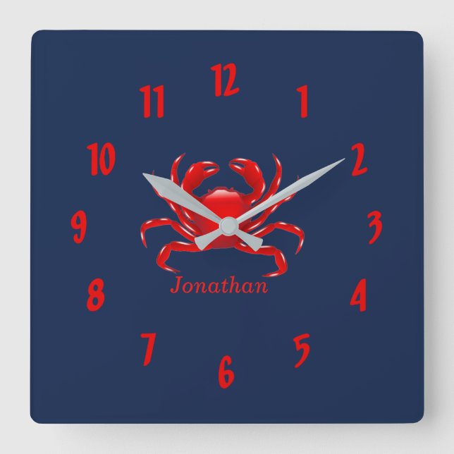 Big Red Crab zurück zur Schule Dorm Essentials Quadratische Wanduhr (Vorderseite)