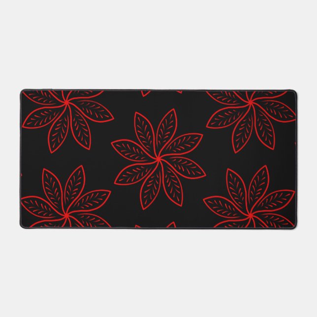 Big Red Floral Pattern auf Schwarz Schreibtischunterlage (Vorderseite)
