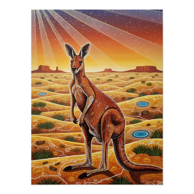 Big Red Kangaroo in Australian outback Poster (Vorderseite)