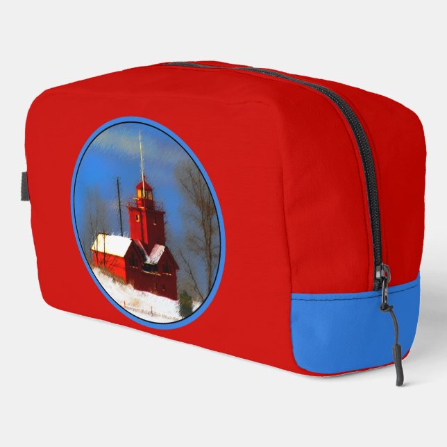 Big Red Lighthouse Malerei Holland Original Art Waschbeutel (Rechte Ecke)