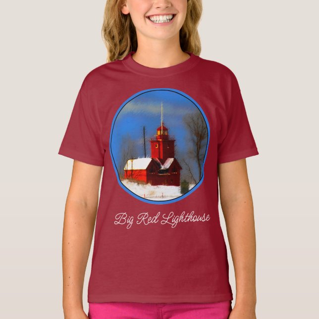 Big Red Lighthouse Malerei - Original Art T - Shir T-Shirt (Vorderseite)