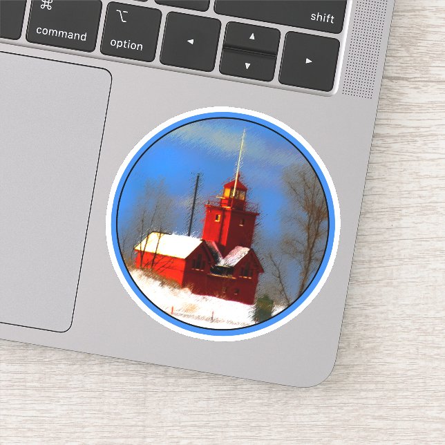 Big Red Lighthouse Malerei - Originelle Kunst Aufkleber (Detail)