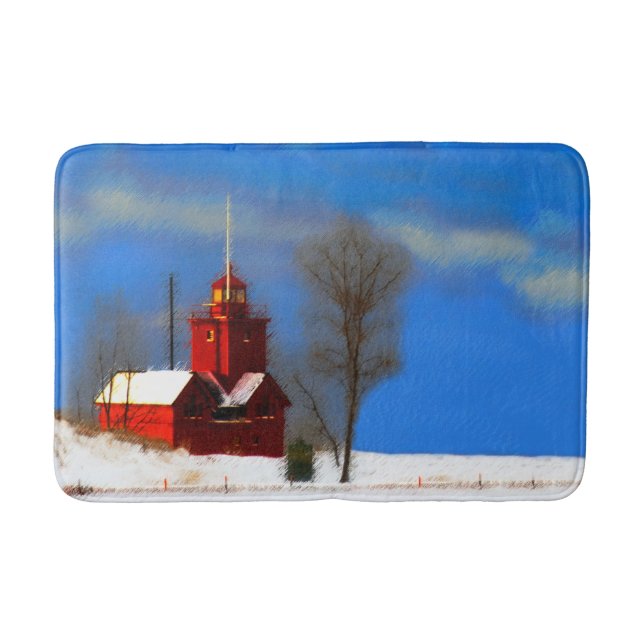 Big Red Lighthouse Malerei - Originelle Kunst Badematte (Vorderseite)