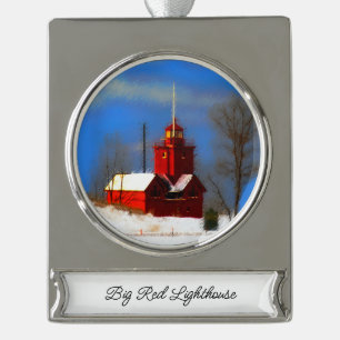 Big Red Lighthouse Malerei - Originelle Kunst Banner-Ornament Silber