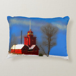 Big Red Lighthouse Malerei - Originelle Kunst Dekokissen