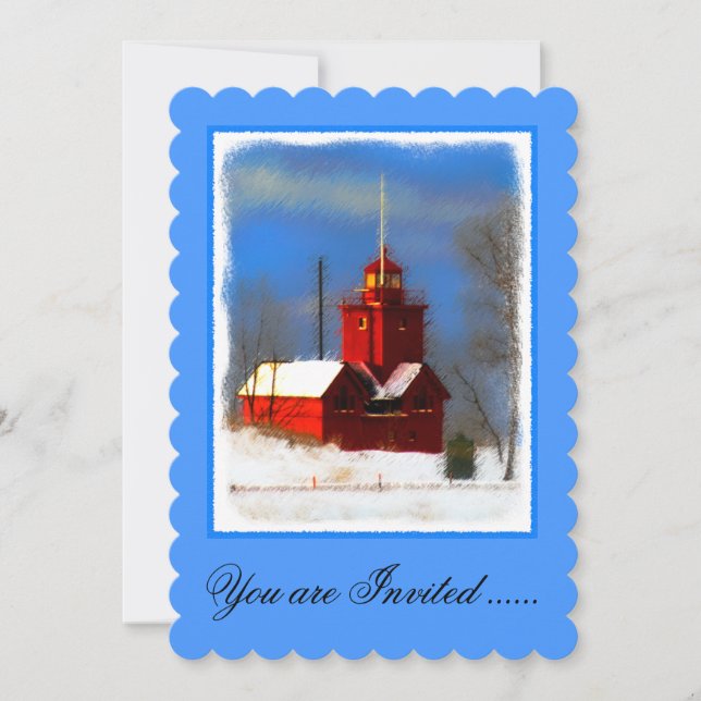 Big Red Lighthouse Malerei - Originelle Kunst Einladung (Vorderseite)