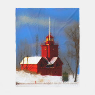 Big Red Lighthouse Malerei - Originelle Kunst Fleecedecke