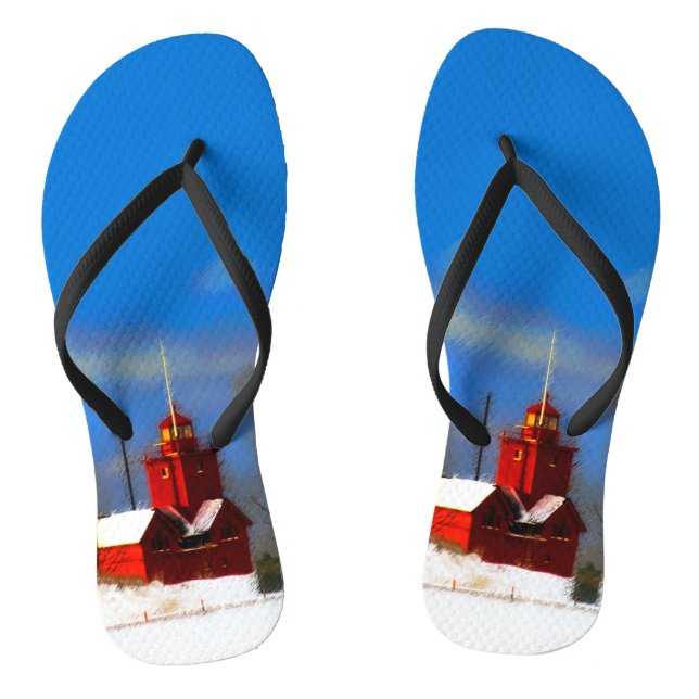 Big Red Lighthouse Malerei - Originelle Kunst Flip Flops (Fußbett)