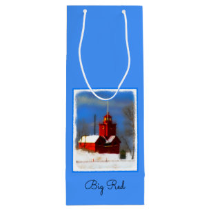 Big Red Lighthouse Malerei - Originelle Kunst Geschenktüte Für Weinflaschen