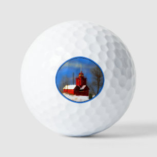 Big Red Lighthouse Malerei - Originelle Kunst Golfball