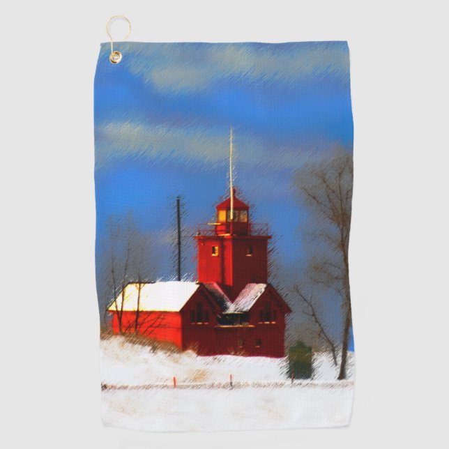Big Red Lighthouse Malerei - Originelle Kunst Golfhandtuch (Vorderseite)