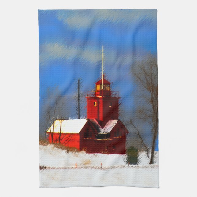 Big Red Lighthouse Malerei - Originelle Kunst Handtuch (Vertikal)