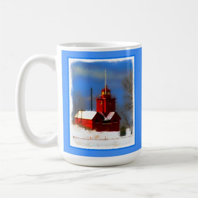 Big Red Lighthouse Malerei - Originelle Kunst Kaffeetasse (Links)