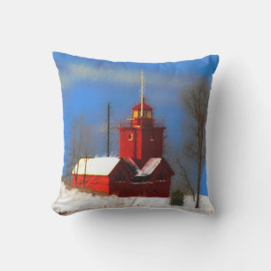 Big Red Lighthouse Malerei - Originelle Kunst Kissen