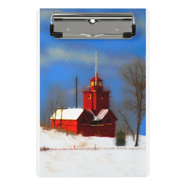 Big Red Lighthouse Malerei - Originelle Kunst Mini Klemmbrett (Vorderseite)