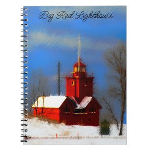 Big Red Lighthouse Malerei - Originelle Kunst Notizblock
