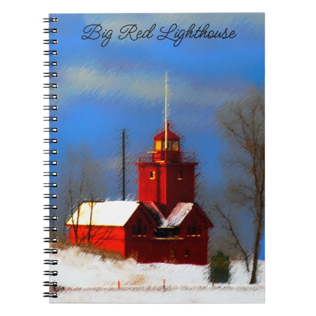 Big Red Lighthouse Malerei - Originelle Kunst Notizblock (Vorderseite)
