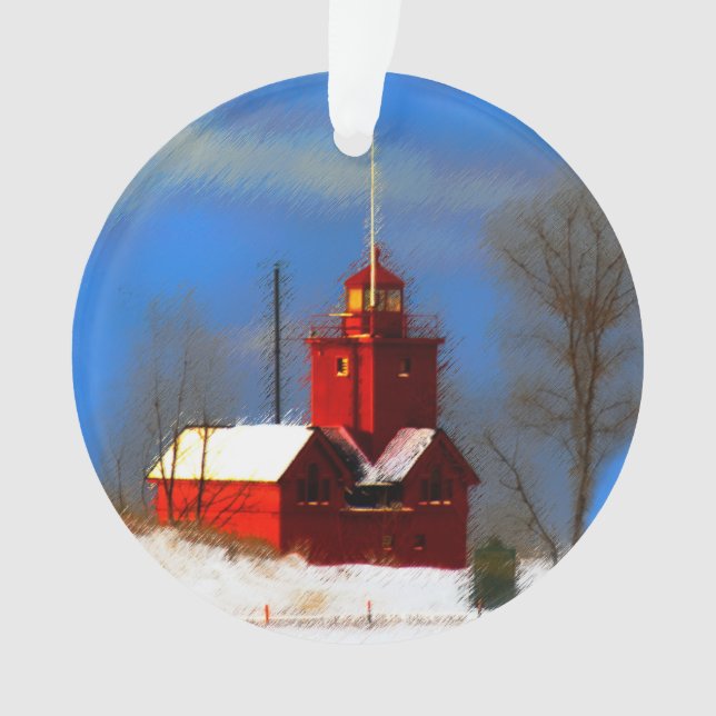 Big Red Lighthouse Malerei - Originelle Kunst Ornament (Vorderseite)