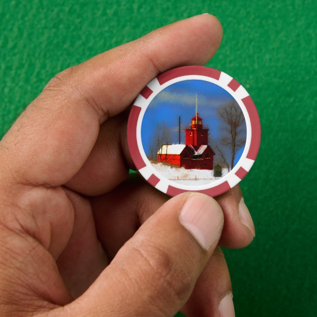 Big Red Lighthouse Malerei - Originelle Kunst Pokerchips (Hand)