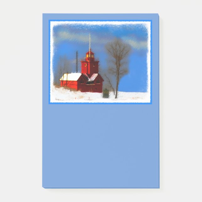 Big Red Lighthouse Malerei - Originelle Kunst Post-it Klebezettel (Vorderseite)