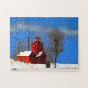 Big Red Lighthouse Malerei - Originelle Kunst Puzzle