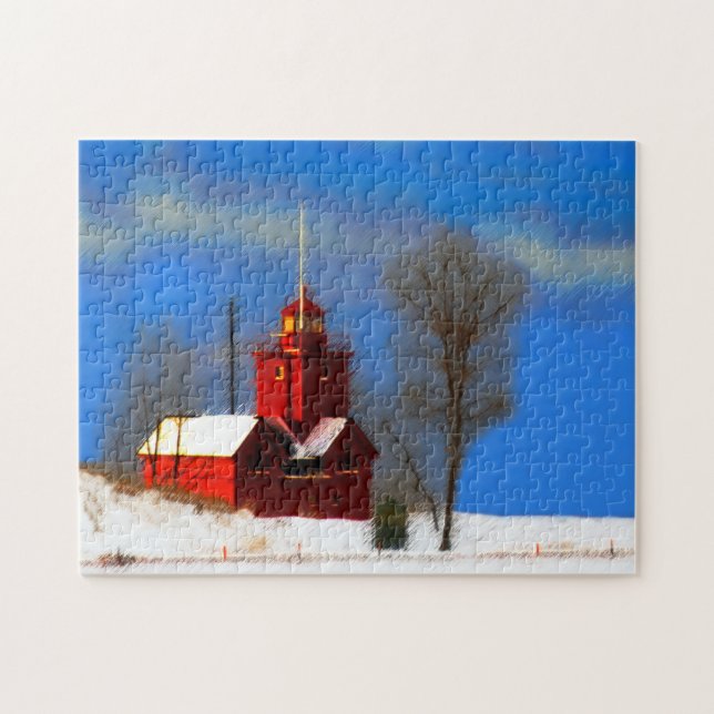 Big Red Lighthouse Malerei - Originelle Kunst Puzzle (Horizontal)