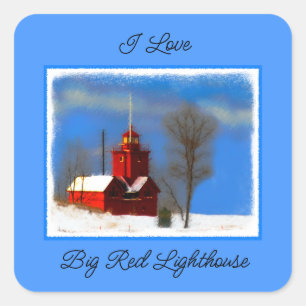 Big Red Lighthouse Malerei - Originelle Kunst Quadratischer Aufkleber