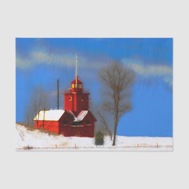 Big Red Lighthouse Malerei - Originelle Kunst Seidenpapier (Vorderseite)