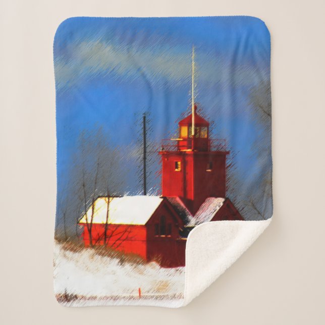 Big Red Lighthouse Malerei - Originelle Kunst Sherpadecke (Vorderseite)