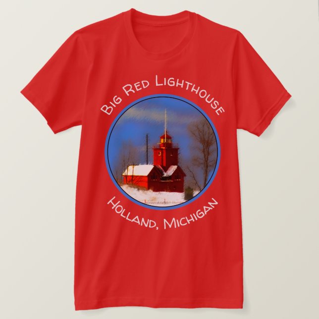 Big Red Lighthouse Malerei - Originelle Kunst T-Shirt (Design vorne)
