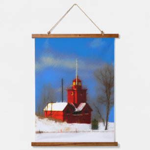 Big Red Lighthouse Malerei - Originelle Kunst Wandteppich Mit Holzrahmen