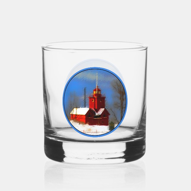 Big Red Lighthouse Malerei - Originelle Kunst Whiskyglas (Vorderseite)