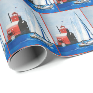 Big Red Lighthouse Wasserfarbe Geschenkpapier