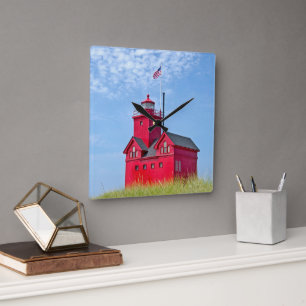 Big Red Michigan Lighthouse Quadratische Wanduhr