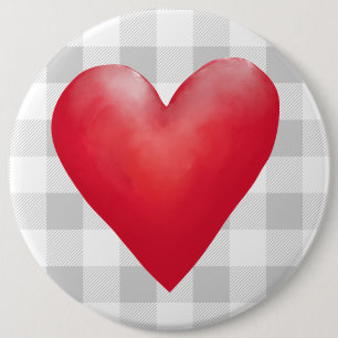 Big Red Painted Heart   Buffalo Kariert Valentine Button