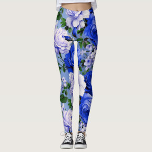 Big Retro Blue Rose Blume Leggings