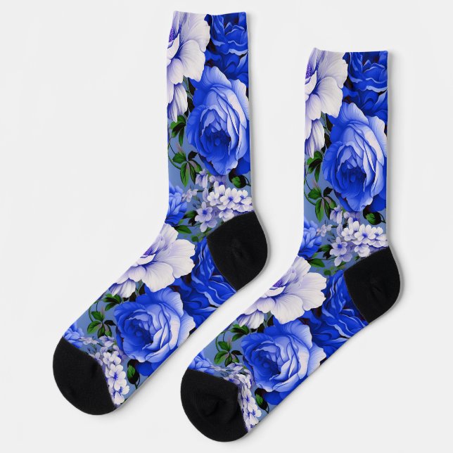 Big Retro Blue Rose Blume Socken (Linkes Detail)