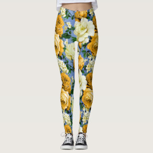 Big Retro Gelbe Rose Blume Leggings