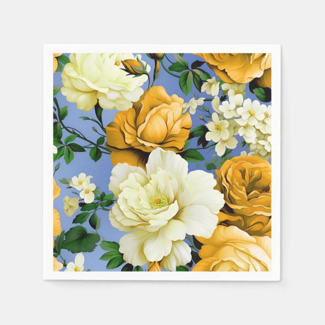 Big Retro Gelbe Rose Blume Serviette (Vorderseite)