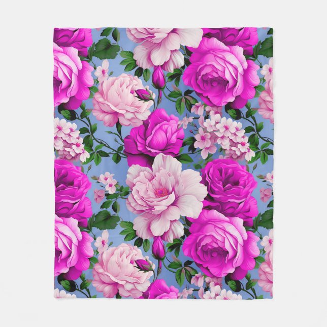 Big Retro Lila Rose Blume Fleecedecke (Vorderseite)