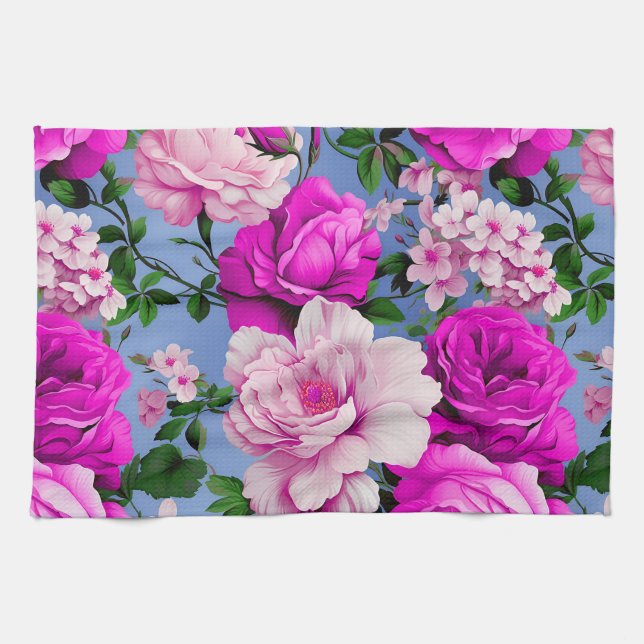 Big Retro Lila Rose Blume Geschirrtuch (Horizontal)